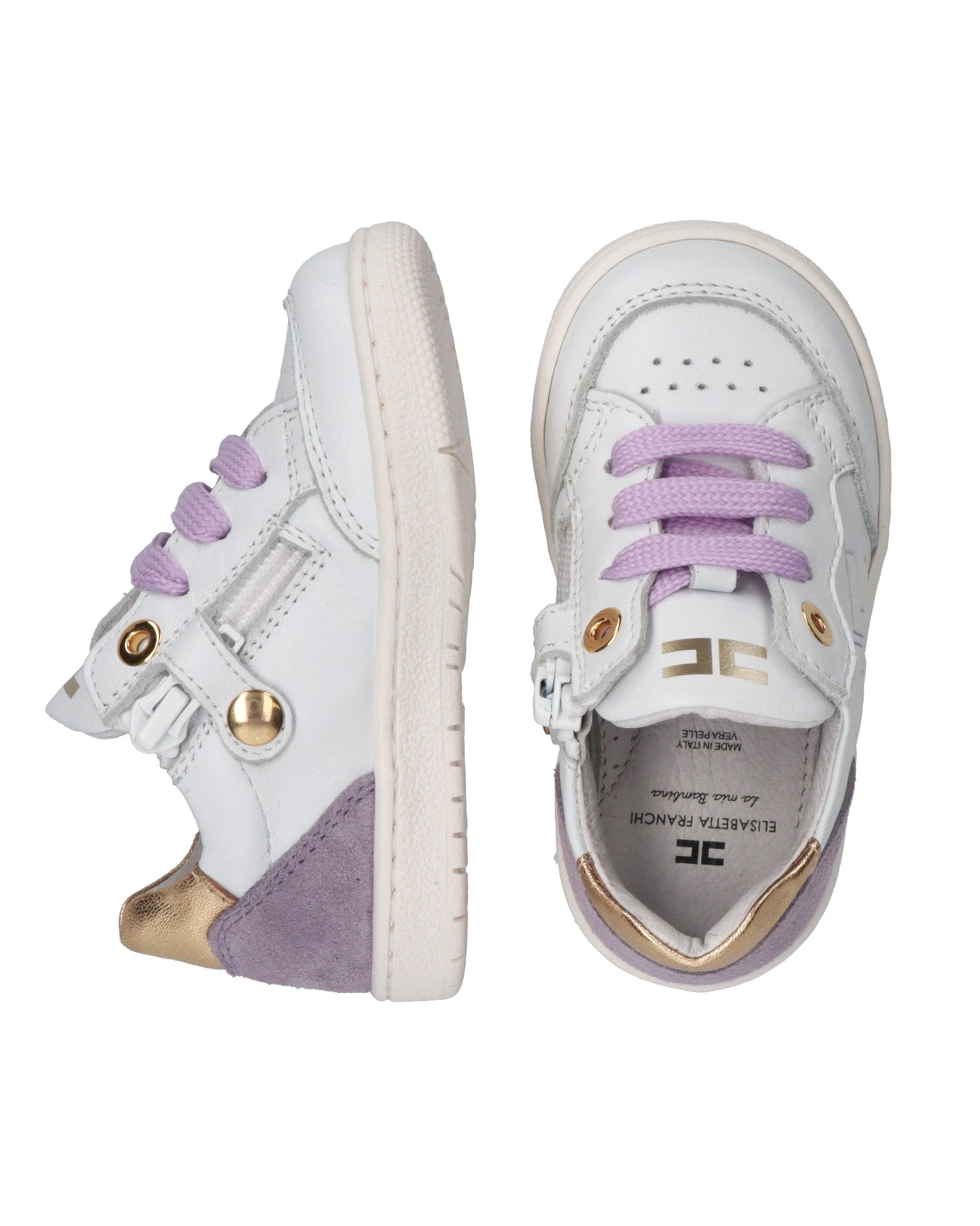 Elisabetta Franchi La Mia Bambina Sneakers Bianco/Oro/Lilla con Logo per Neonate