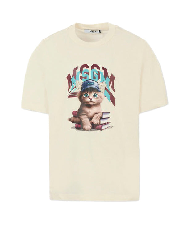 MSGM Kids T-shirt Crema con Stampa per Bambine