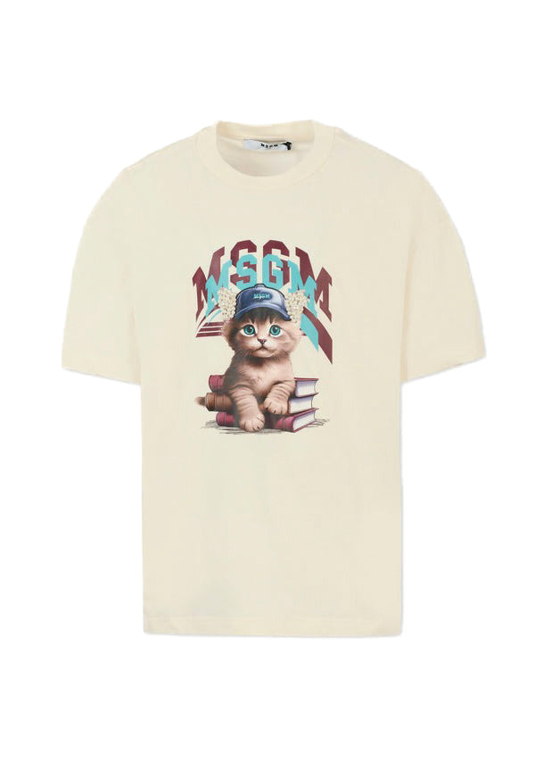 MSGM Kids T-shirt Crema con Stampa per Bambine