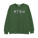 MSGM Kids Felpa Girocollo Verde con Logo per Bambini