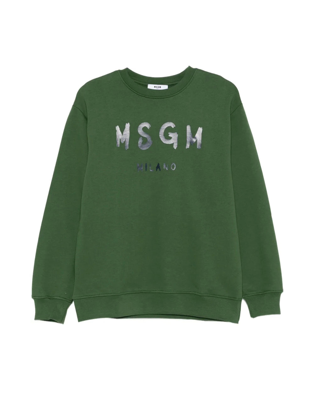 MSGM Kids Felpa Girocollo Verde con Logo per Bambini