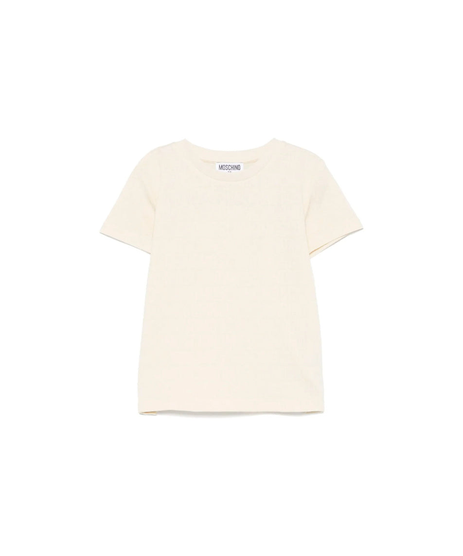 Moschino Kids T-shirt Crema con Logo Jacquard per Neonati