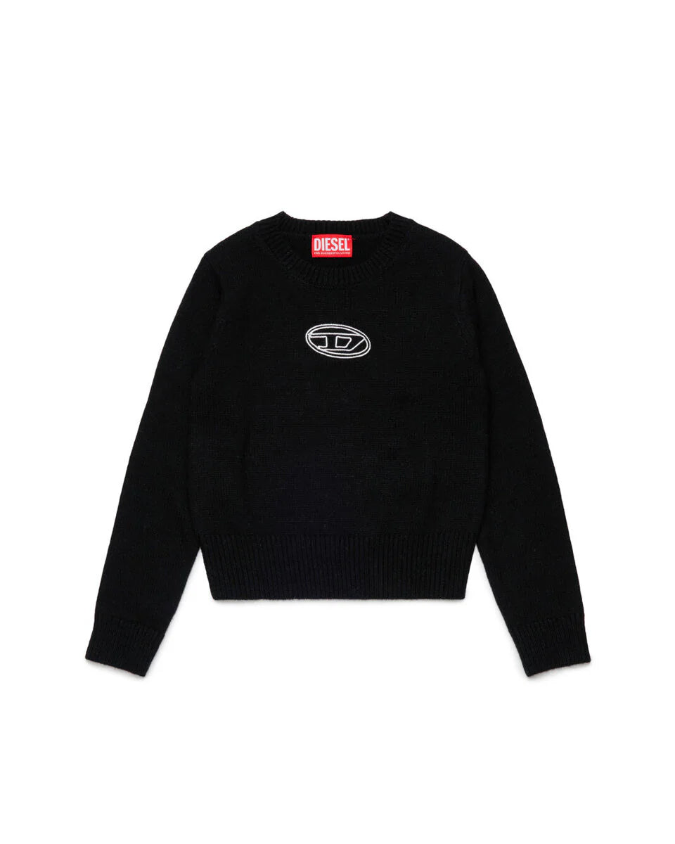 Diesel Kids Maglioncino Girocollo con Logo Frontale Oval D per Bambine