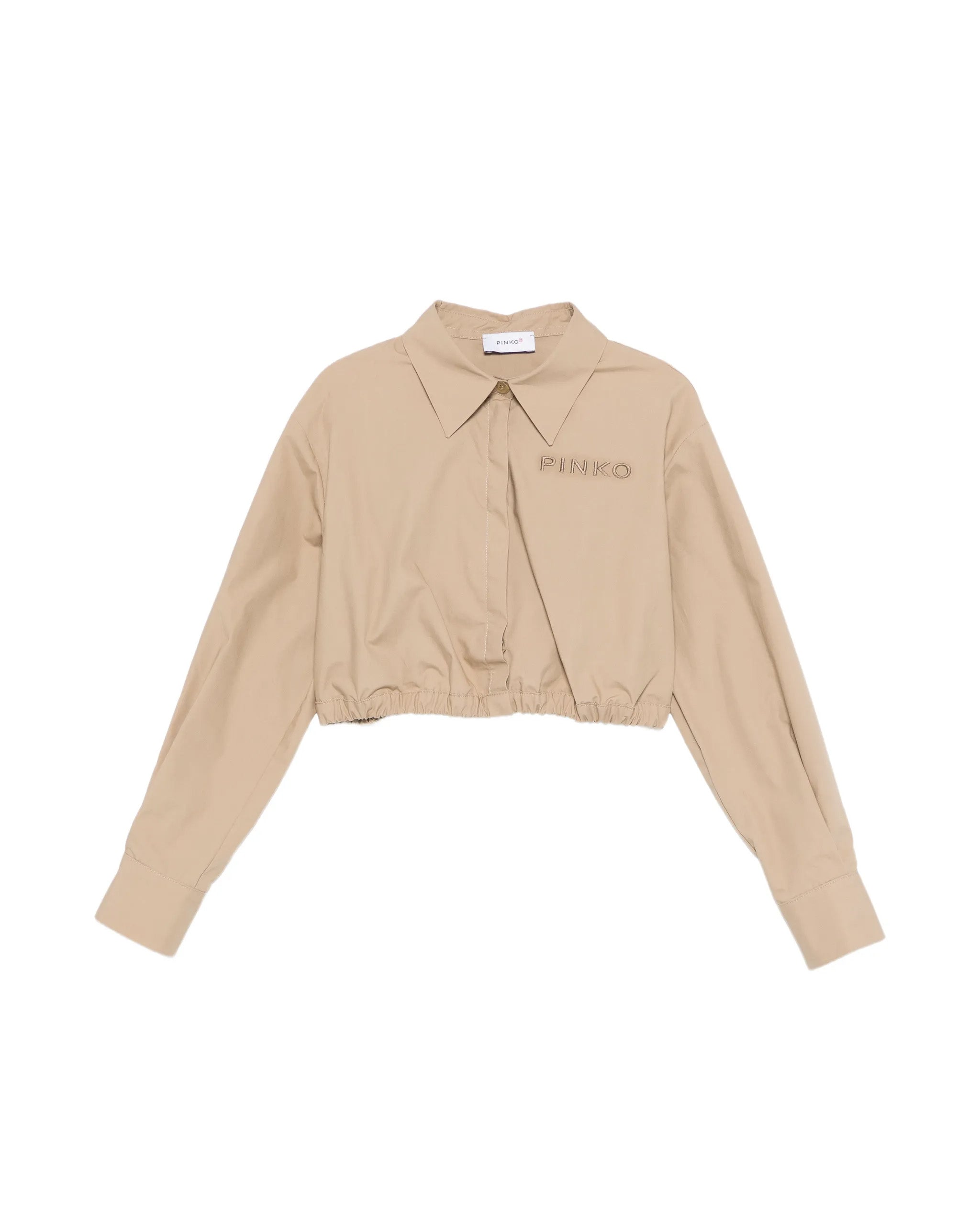 Pinko Kids Camicia Milk Coffee con Logo Ricamato per Bambine