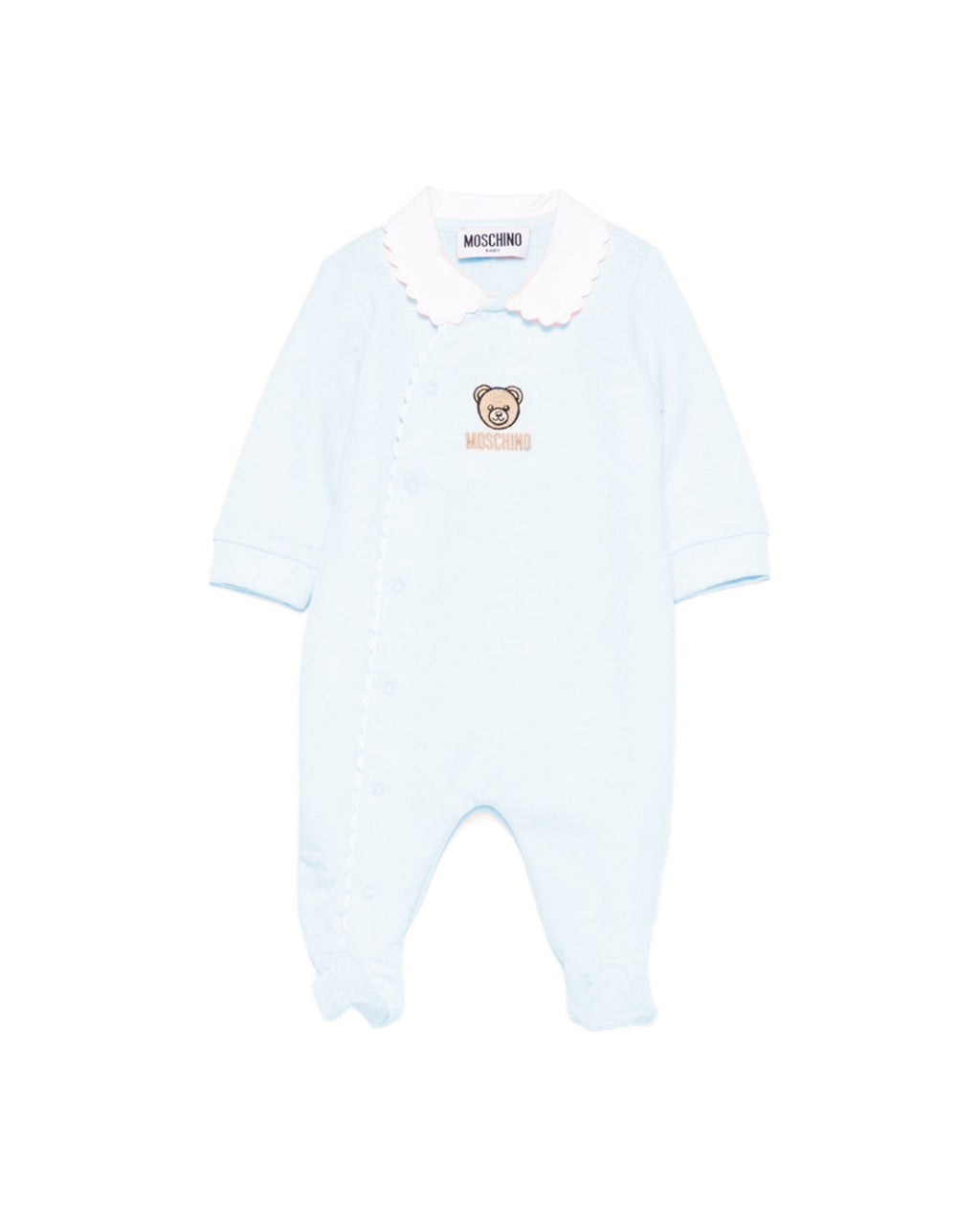 Moschino Kids Tutina Celeste con Logo per Neonati