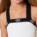 Twinset Kids Top Bianco in Maglia a Costine per Bambine