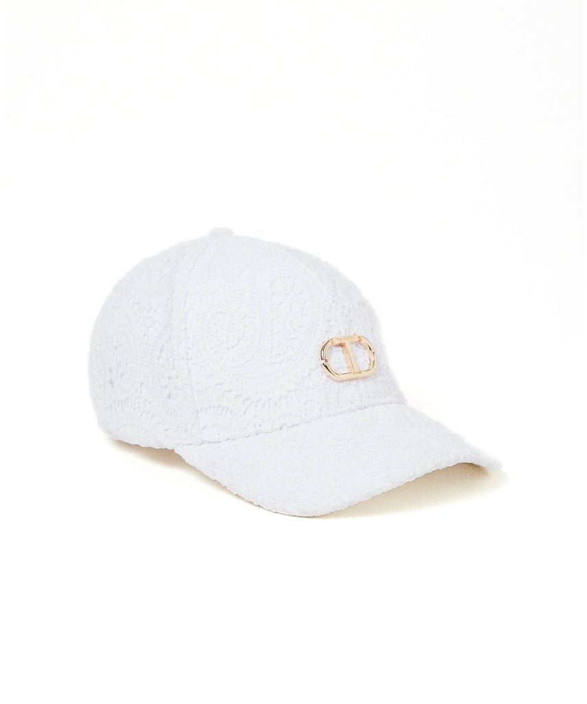 Twinset Kids Cappello Bianco in Pizzo Macramè per Bambine (fronte)