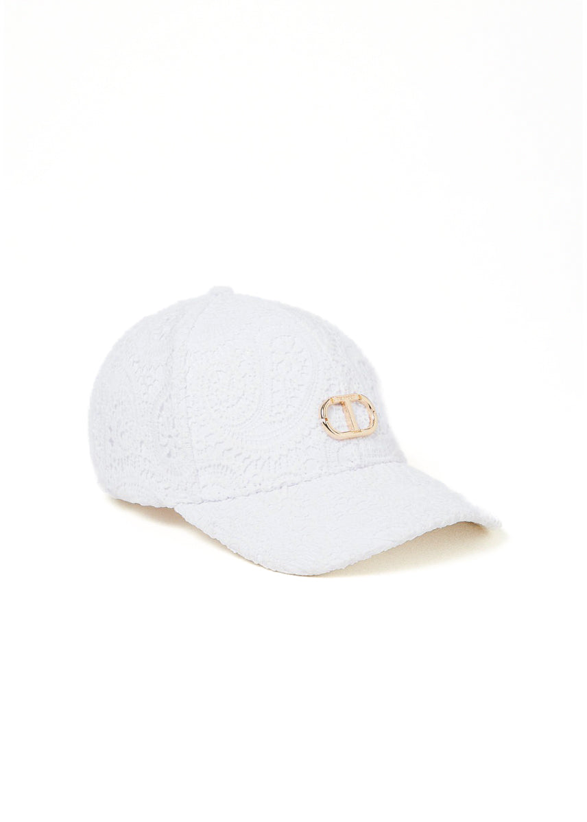 Twinset Kids Cappello Bianco in Pizzo Macramè per Bambine (fronte)