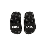Boss Kids Sandali Neri Pull On con Logo Neonati