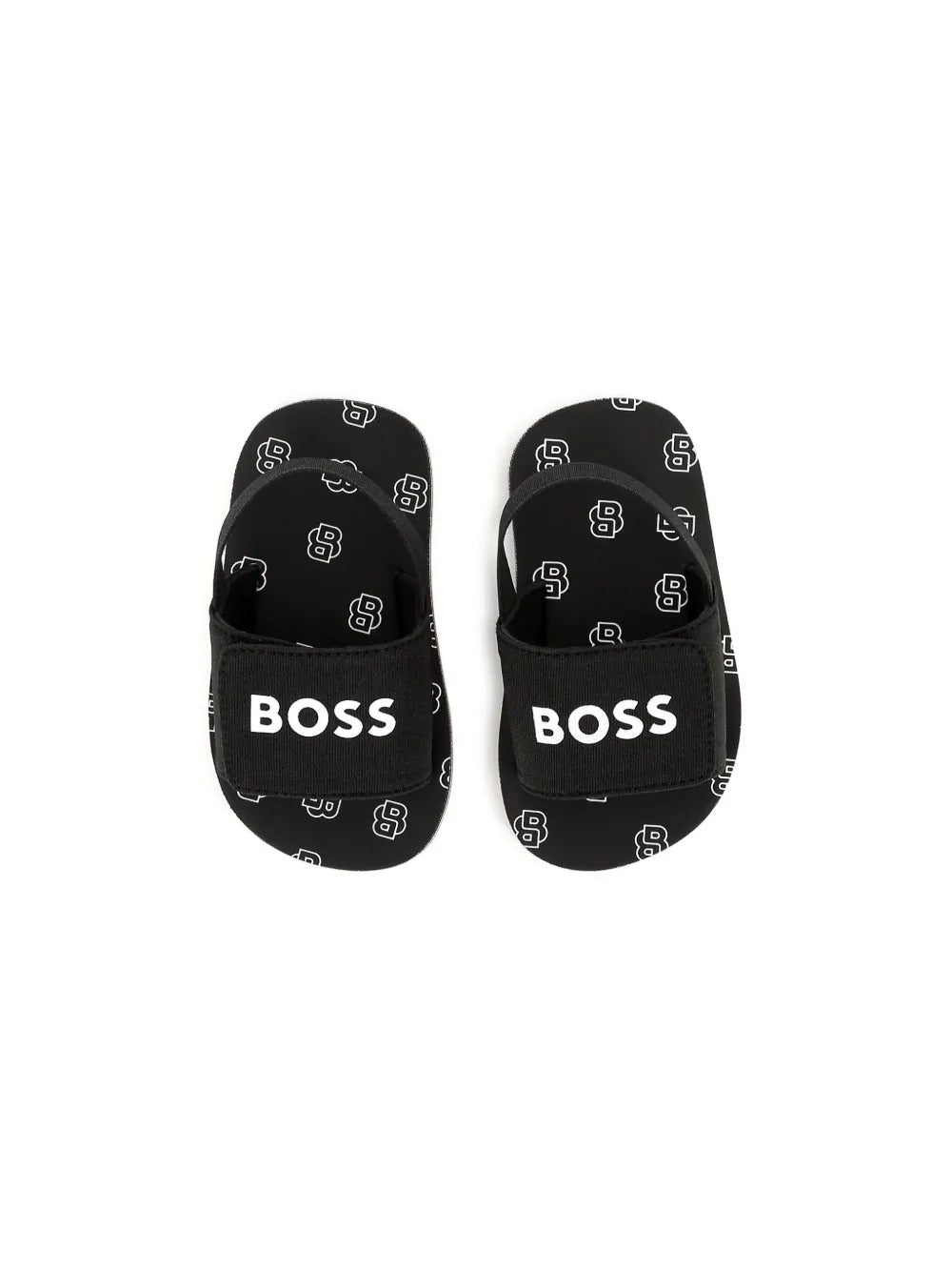 Boss Kids Sandali Neri Pull On con Logo Neonati