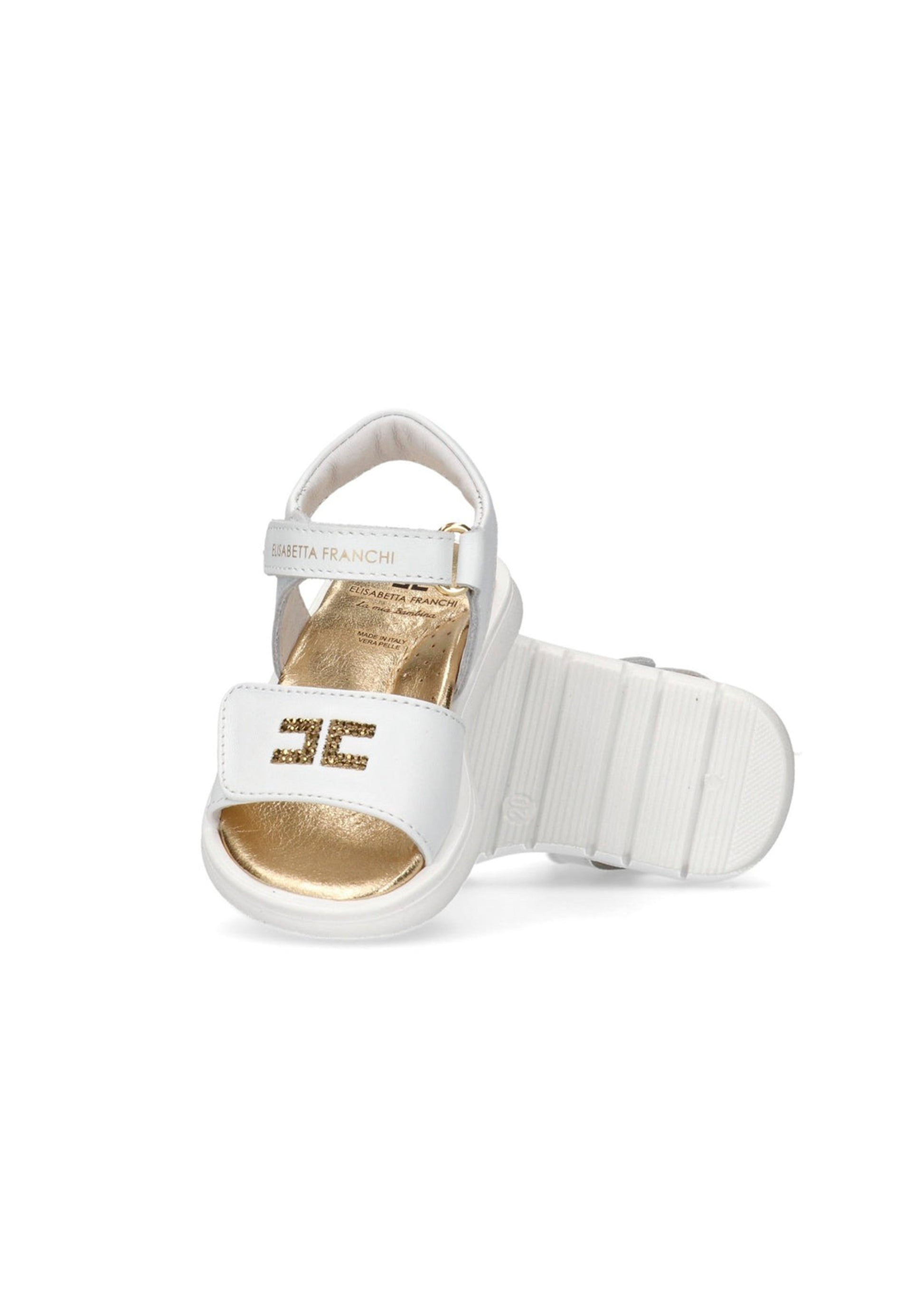 Elisabetta Franchi La Mia Bambina Sandalo Bianco con Strass Logo per Neonate