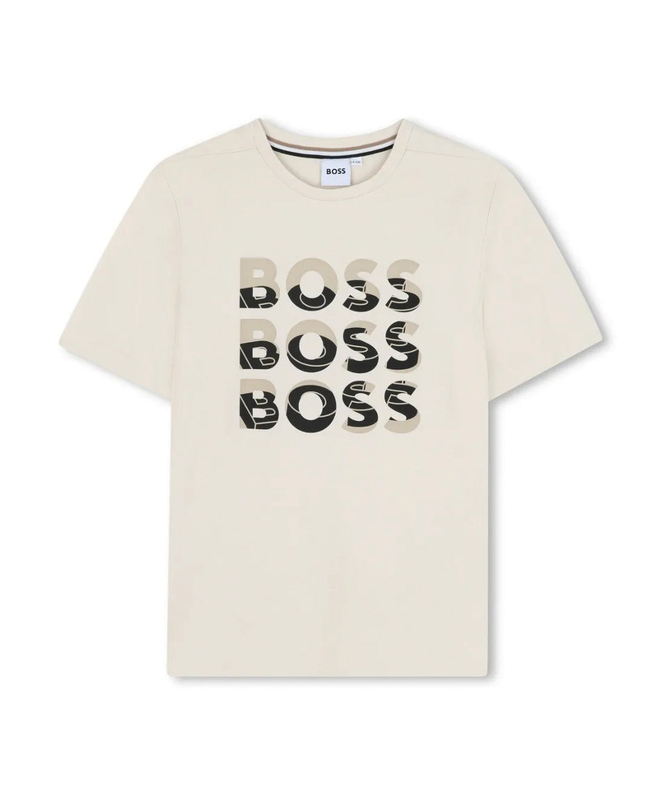 Boss Kids T-shirt Sabbia con Stampa Boss per Bambini