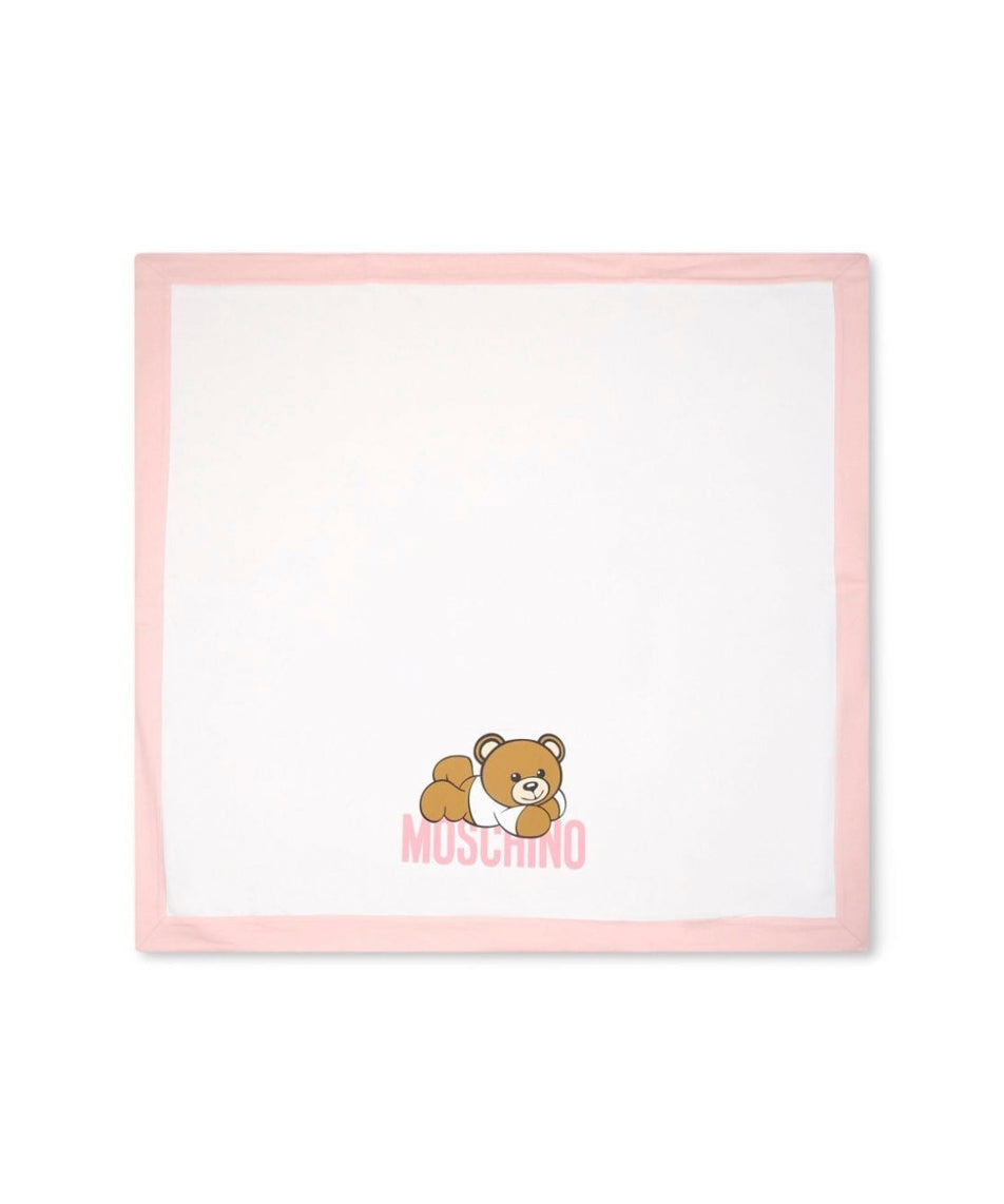 Moschino Kids Coperta Bianca/Rosa con Stampa Teddy Bear per Neonate