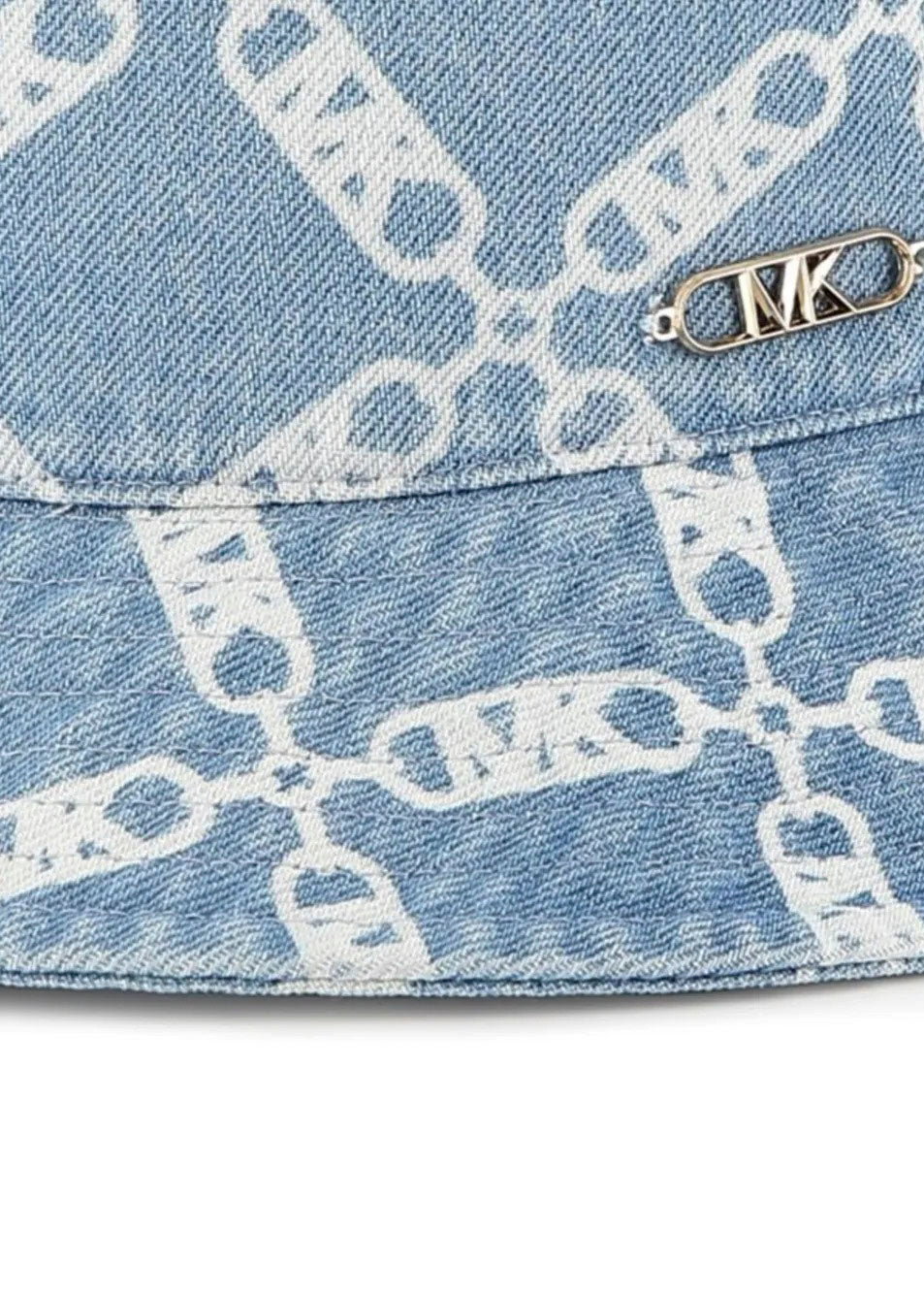 Michael Kors Kids Cappello Bucket in Denim Logo All Over per Bambine (dettaglio)