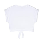 Pinko Kids T-shirt Crop Bianca con Fiocco e Strass 