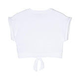 Pinko Kids T-shirt Crop Bianca con Fiocco e Strass 