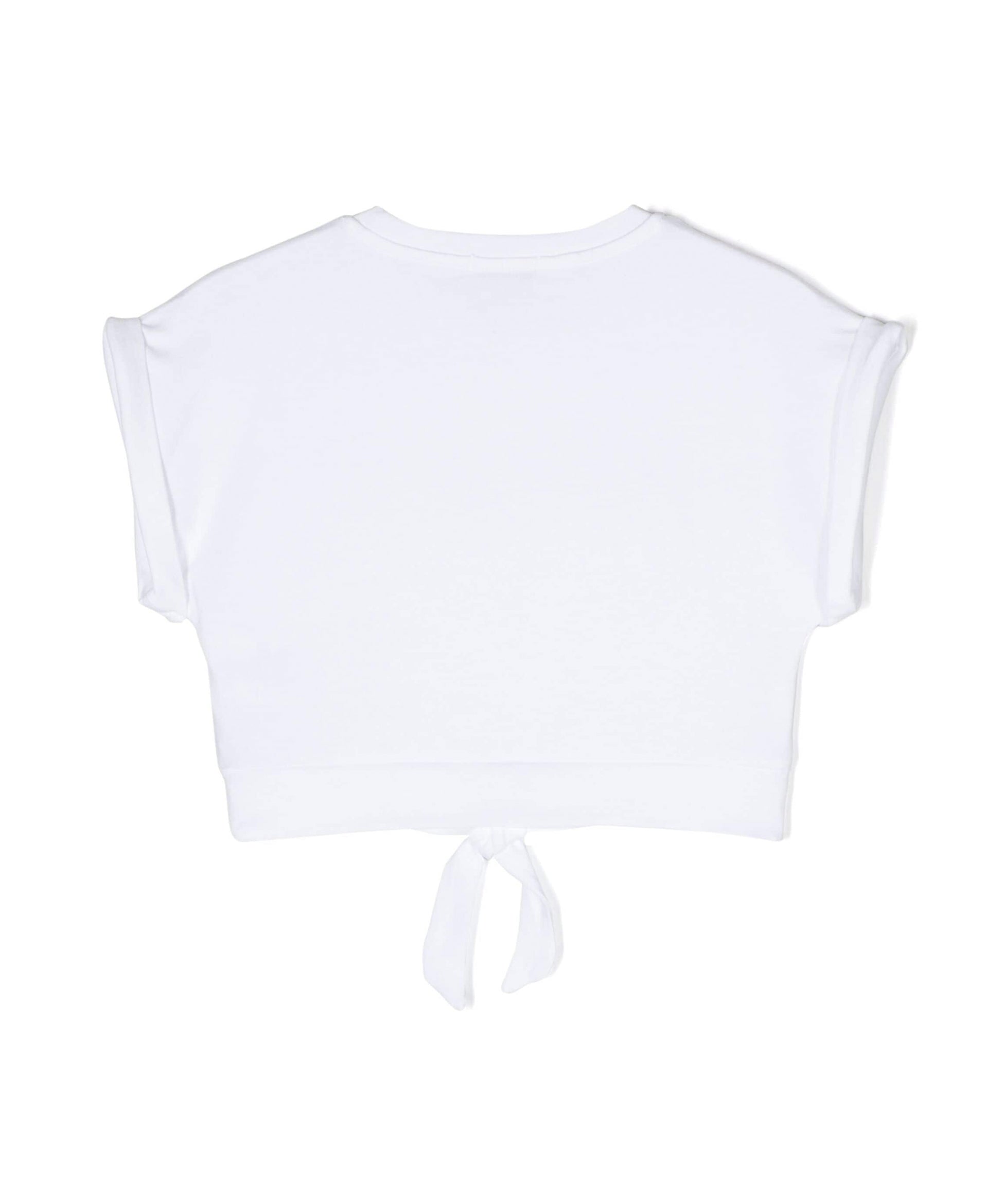 Pinko Kids T-shirt Crop Bianca con Fiocco e Strass 