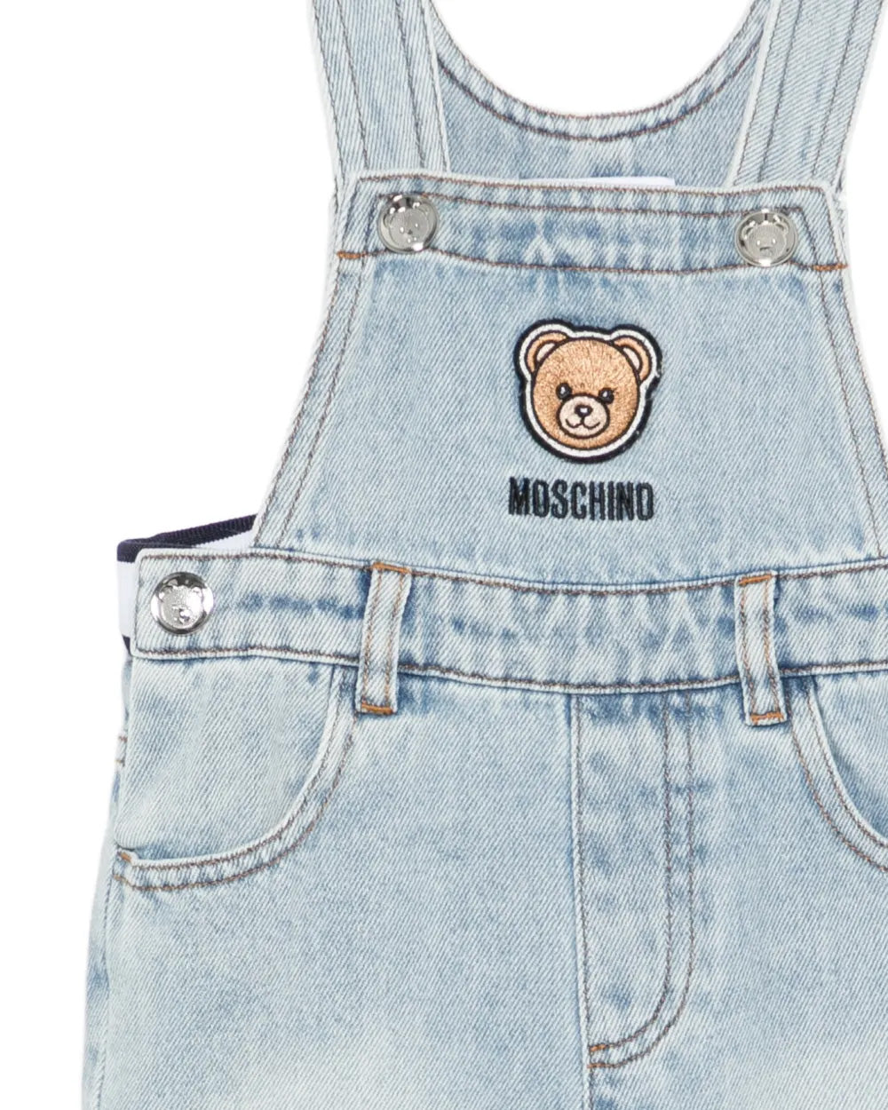 Moschino Kids Salopette in Denim con Logo Teddy Bear per Neonate