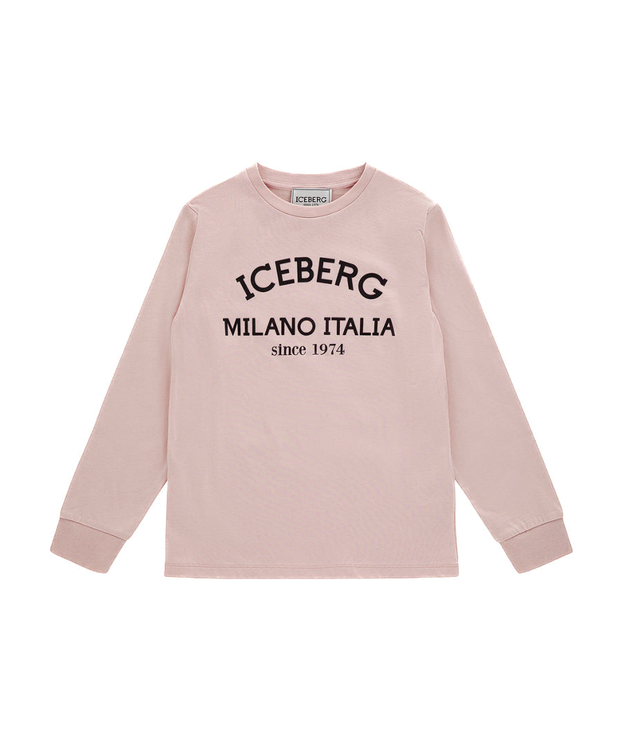 Iceberg Kids T-shirt Maniche Lunghe Rosa con Stampa Logo per Bambine