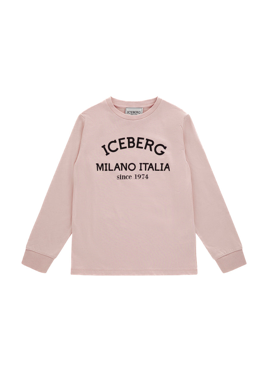 Iceberg Kids T-shirt Maniche Lunghe Rosa con Stampa Logo per Bambine