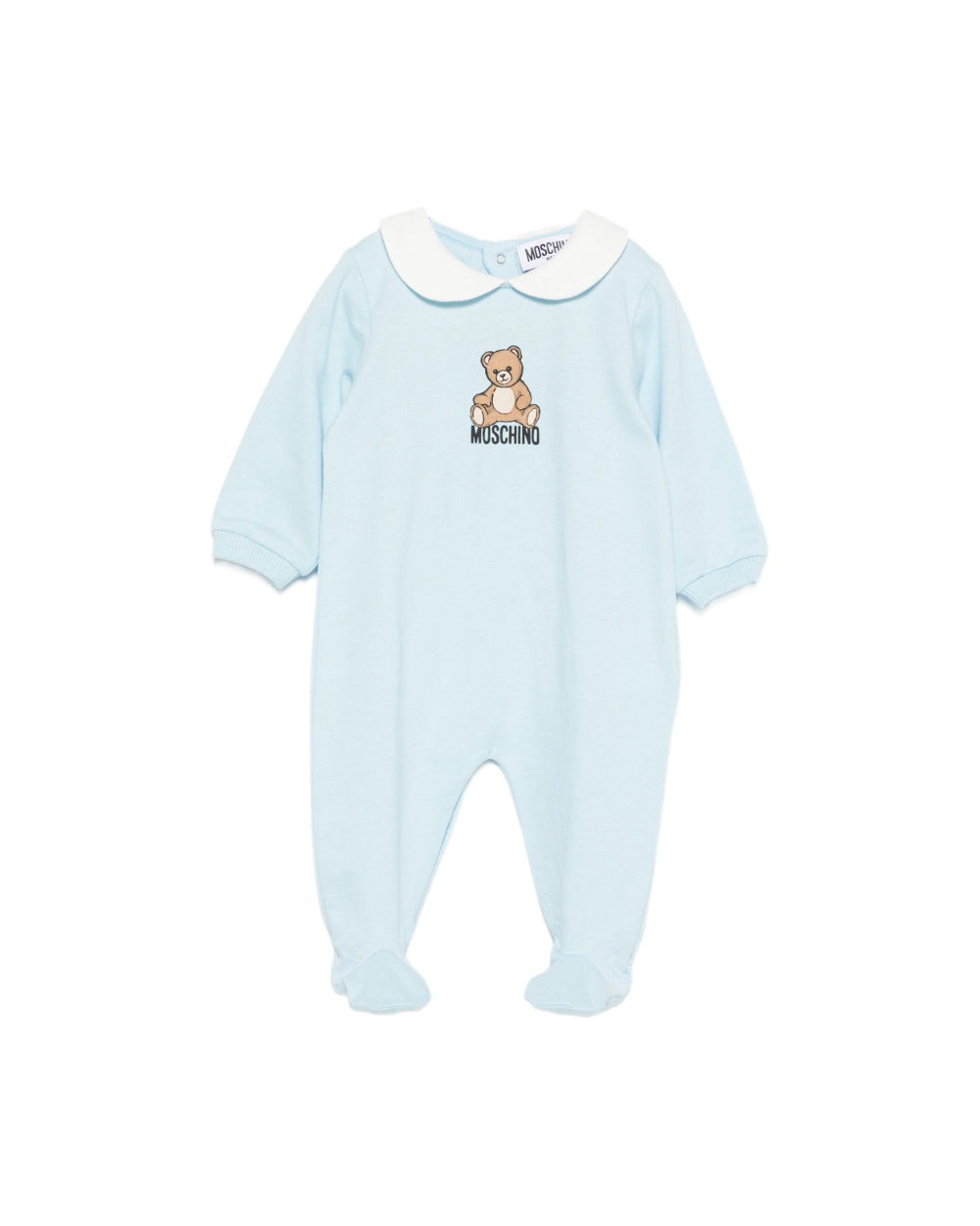 Moschino Kids Tutina Celeste con Stampa Teddy per Neonati