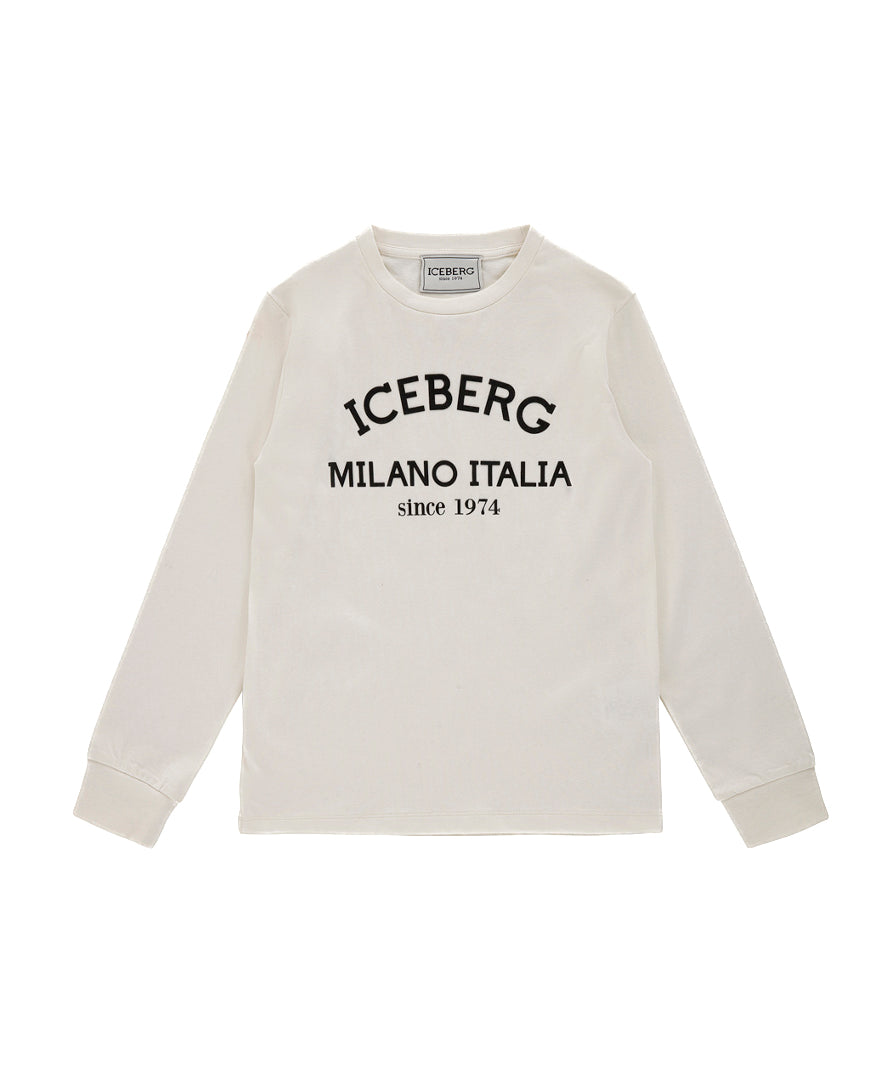 Iceberg Kids T-shirt Maniche Lunghe Bianca con Stampa Logo per Bambini