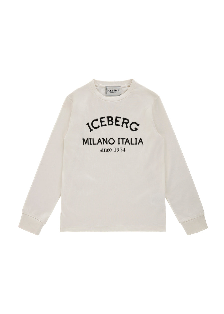 Iceberg Kids T-shirt Maniche Lunghe Bianca con Stampa Logo per Bambini