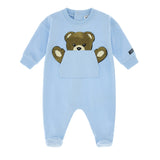 Moschino Kids Tutina Celeste con Tasca Teddy per Neonati