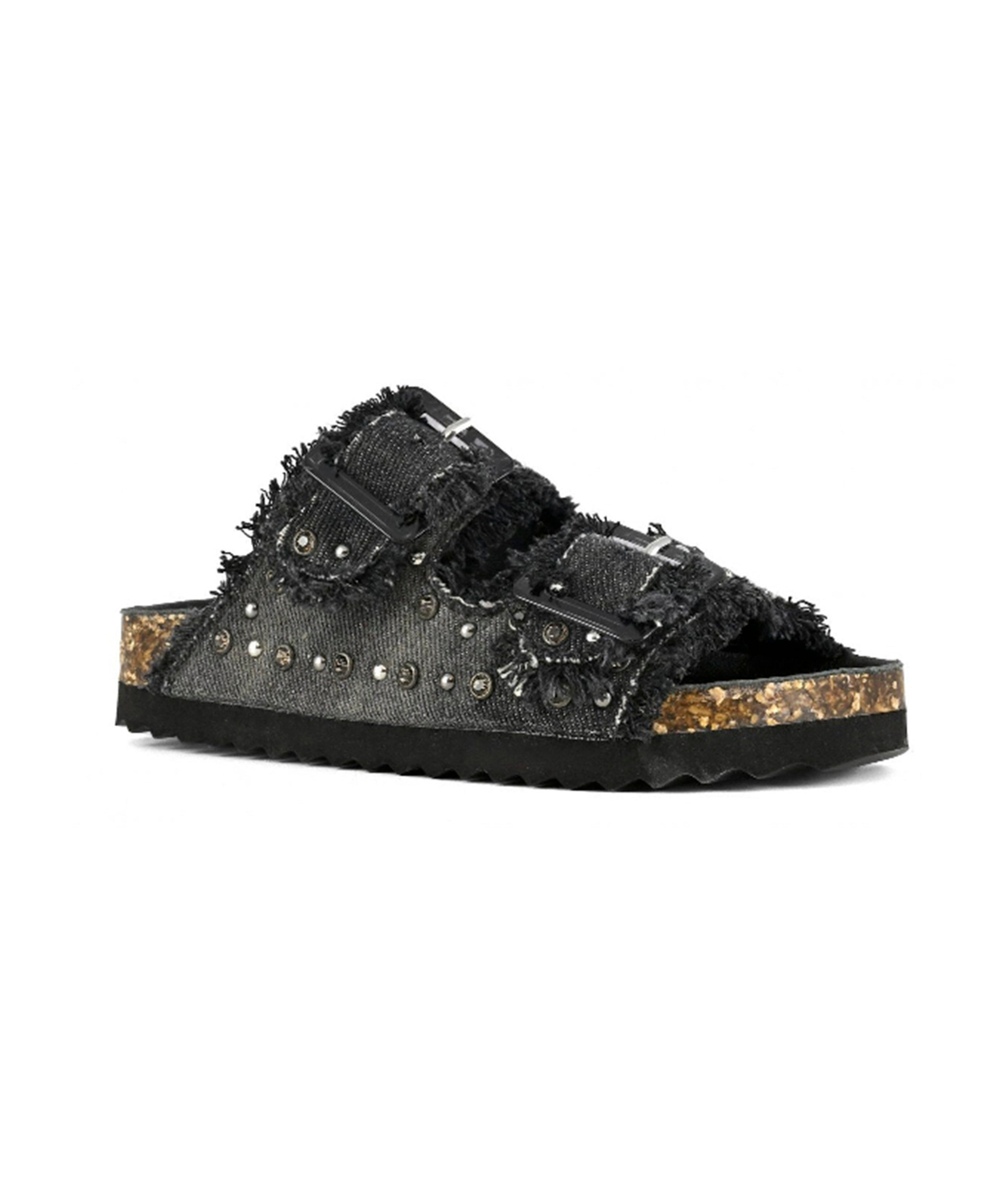 Colors of California Sandalo Doppia Fascia Nero con Strass per Bambine