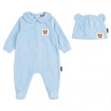 Moschino Kids Tutina + Cappello in Velluto Celeste con Teddy per Neonati