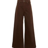 MSGM Kids Pantalone in Denim Marrone con Logo Beige per Bambine