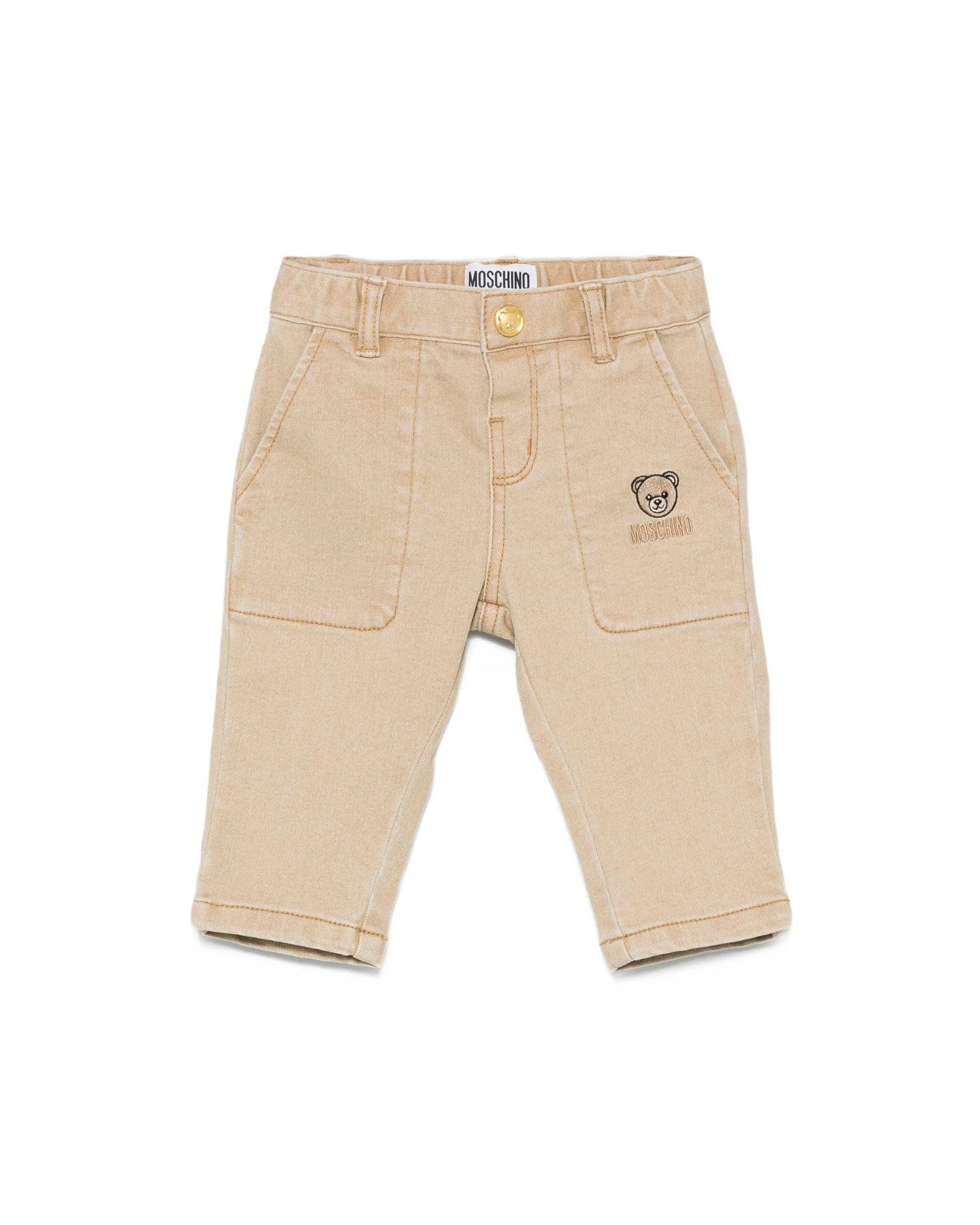 Moschino Kids Pantaloni Biege con Logo Teddy per Neonati