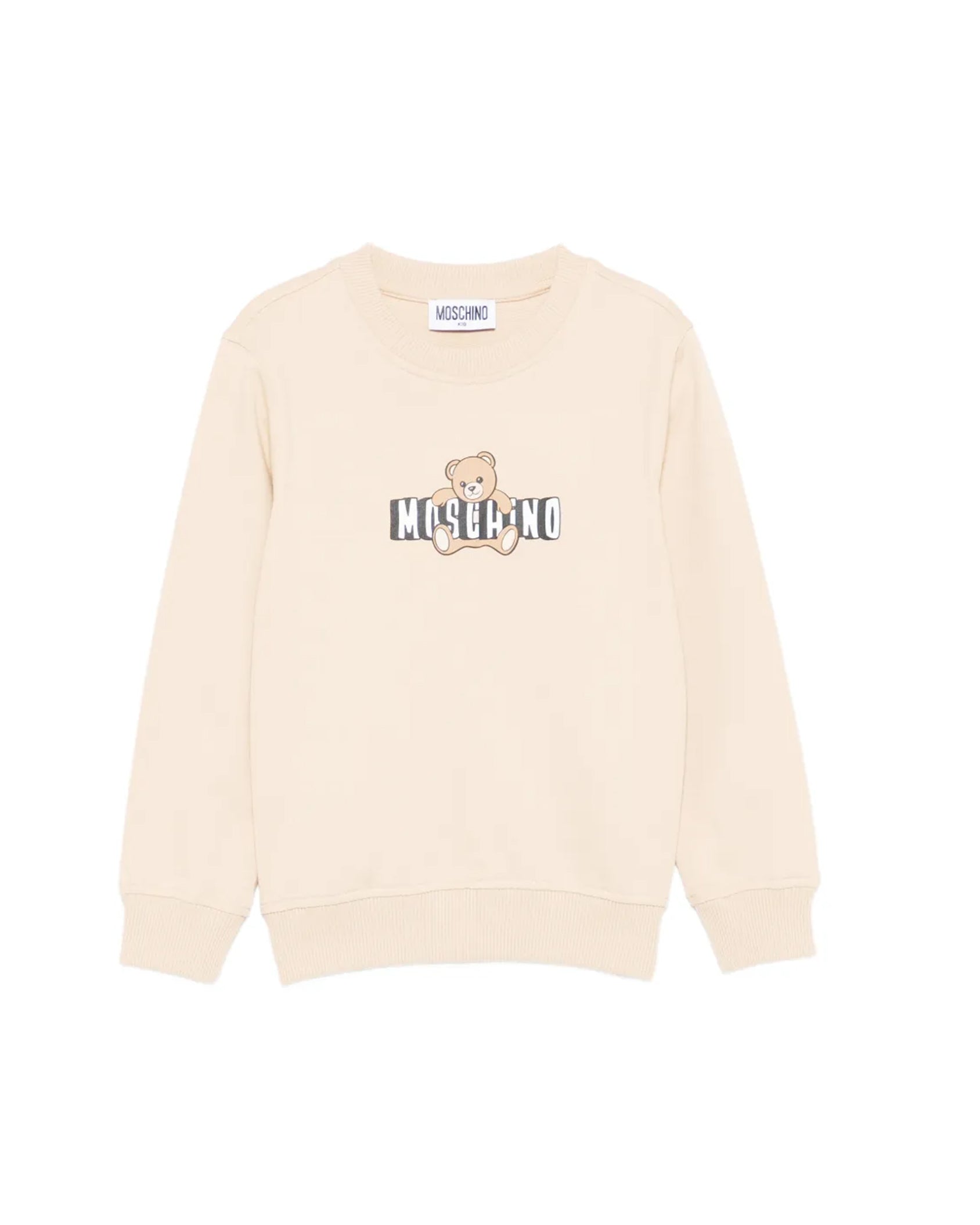 Moschino Kids Felpa Beige con Logo Teddy Bear per Bambini