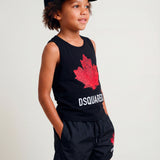 Dsquared2 Kids Black Maple Leaf Logo Print Tank Top for Children