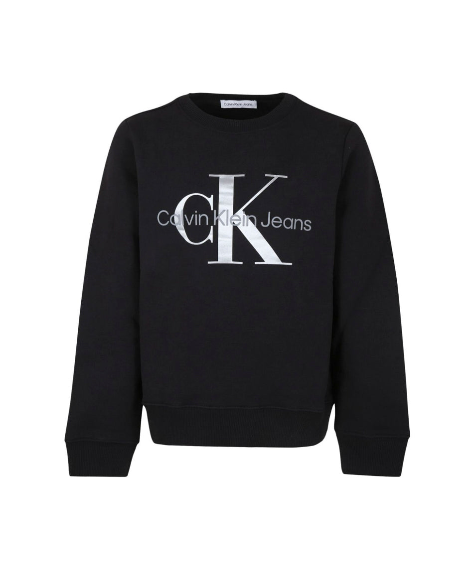 Calvin Klein Kids Felpa Nera Girocollo con Logo per Bambini 