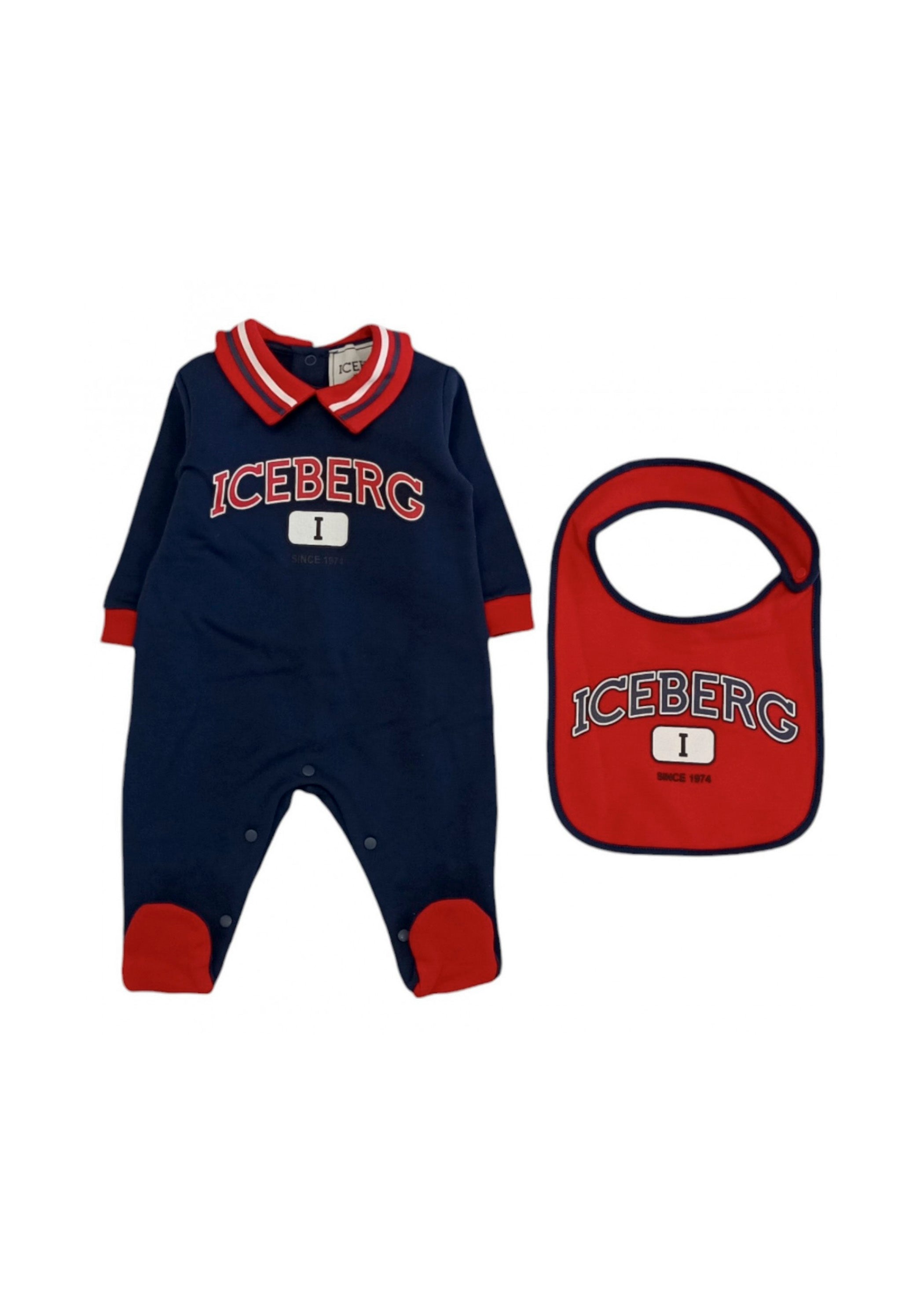 Iceberg Kids Tutina Blu con Bavetta Rossa con Logo per Neonati