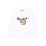 Moschino Kids Felpa Bianca a Maniche Lunghe con Stampa Teddy Bear e Logo per Neonati