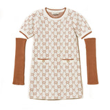 Twinset Kids Abito Corto in Maglia Jacquard con Manicotti per Bambine