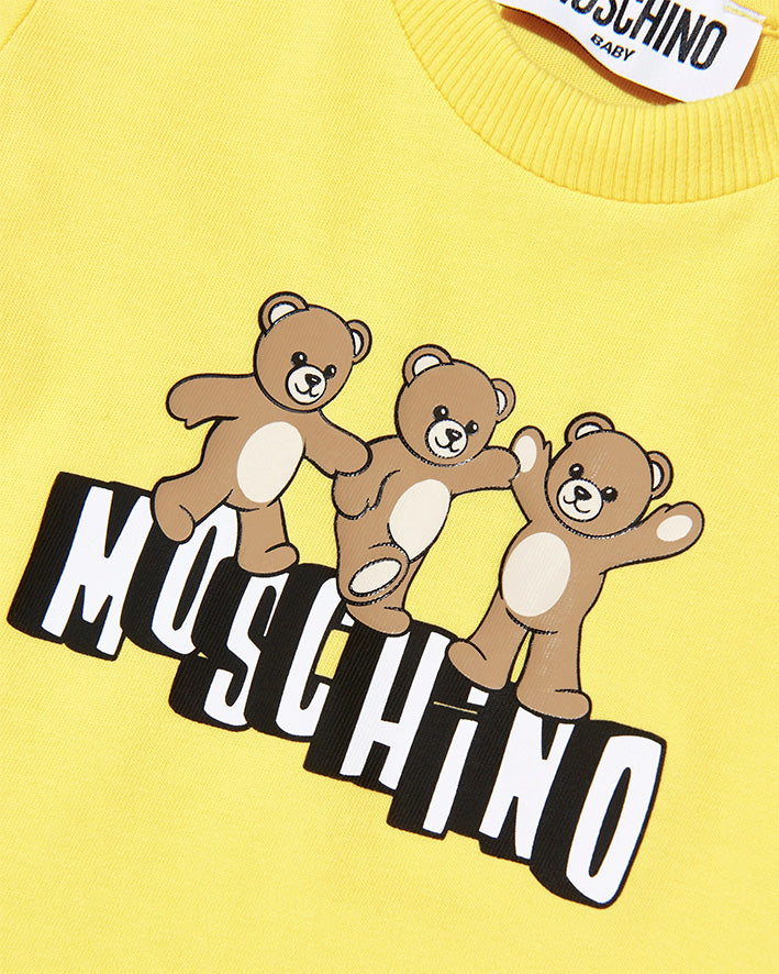 Moschino Kids T-Shirt Giallo con Logo Teddy Bear per Neonate