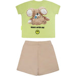 Barrow Kids T-shirt Lime con Stampa Retro con Shorts Sabbia per Neonati