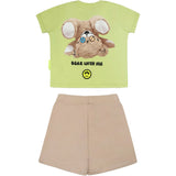 Barrow Kids T-shirt Lime con Stampa Retro con Shorts Sabbia per Neonati