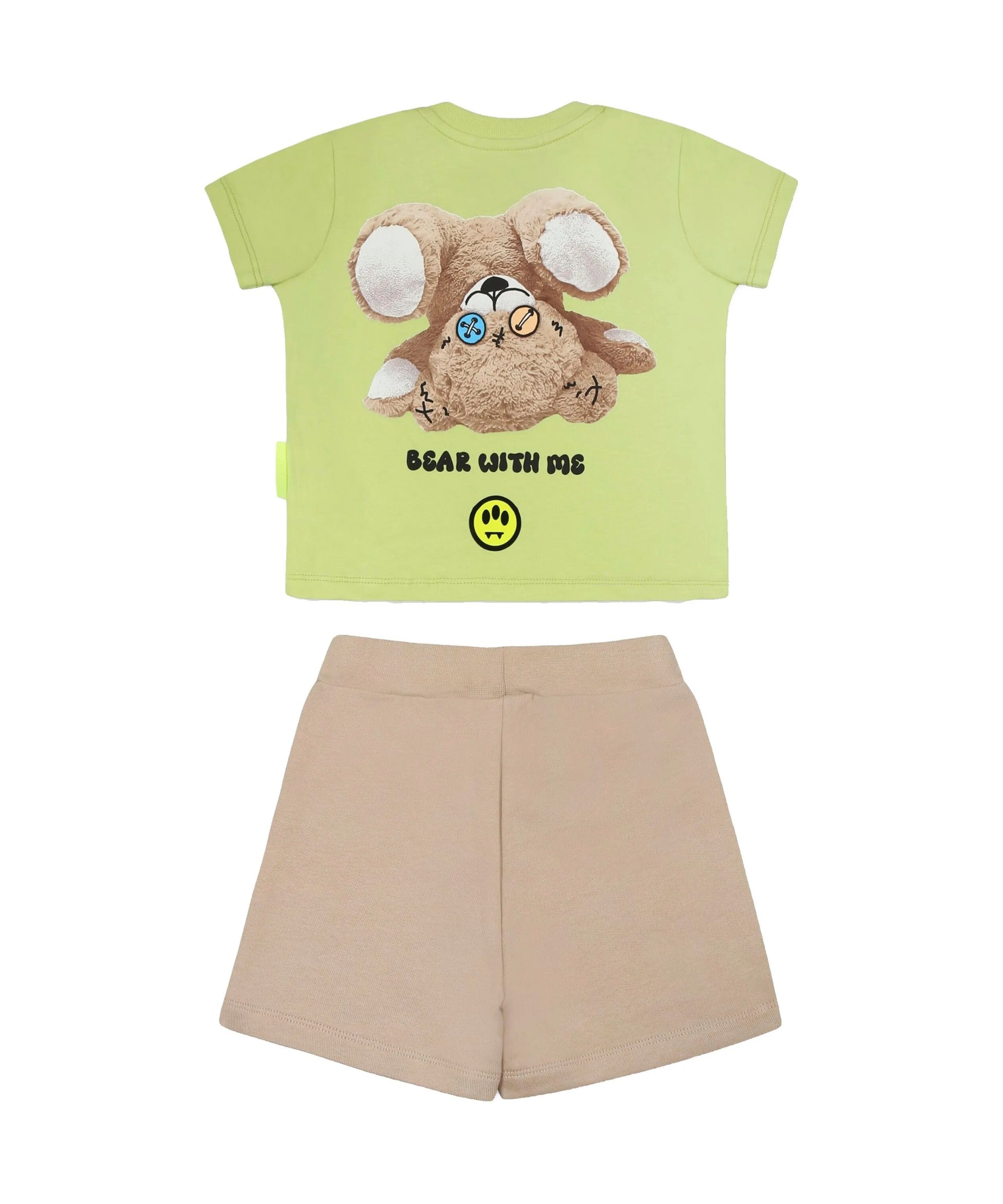 Barrow Kids T-shirt Lime con Stampa Retro con Shorts Sabbia per Neonati