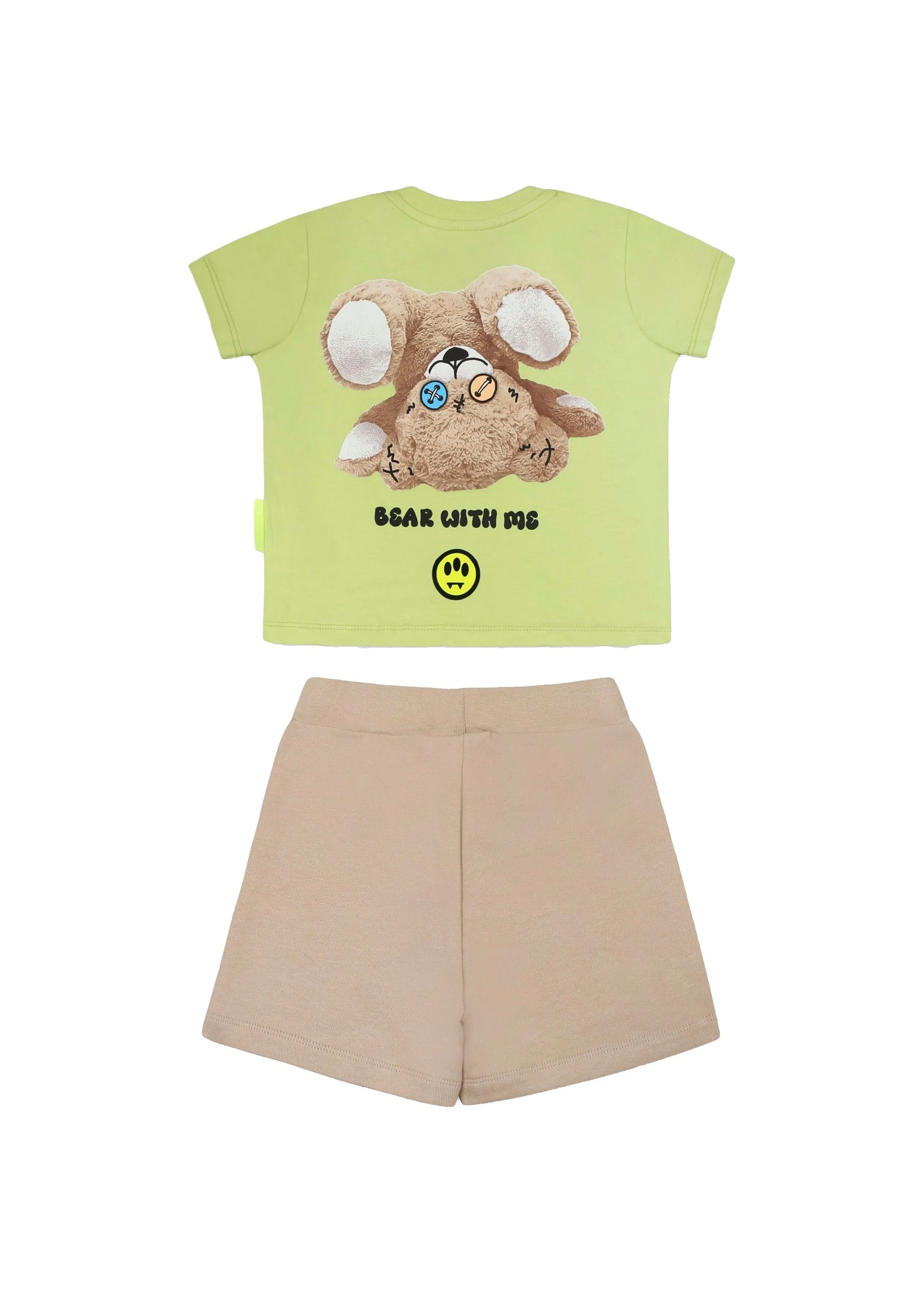 Barrow Kids T-shirt Lime con Stampa Retro con Shorts Sabbia per Neonati