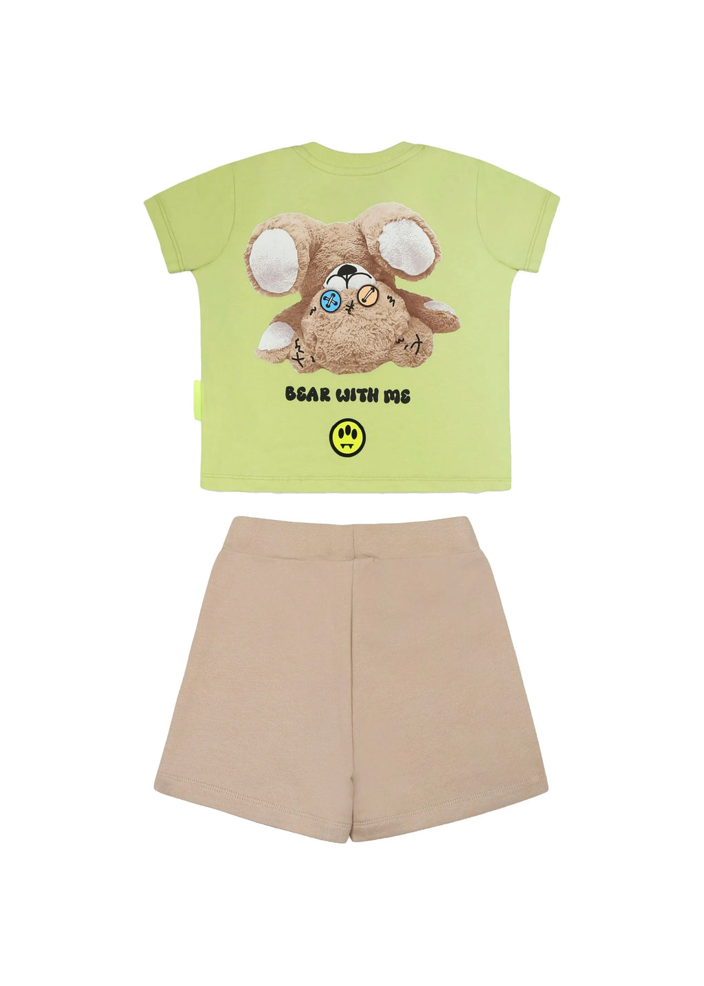 Barrow Kids T-shirt Lime con Stampa Retro con Shorts Sabbia per Neonati
