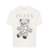 Philipp Plein Junior Kids T-shirt Bianca in Cotone con Stampa Teddy Bear Strass e Logo per Bambine