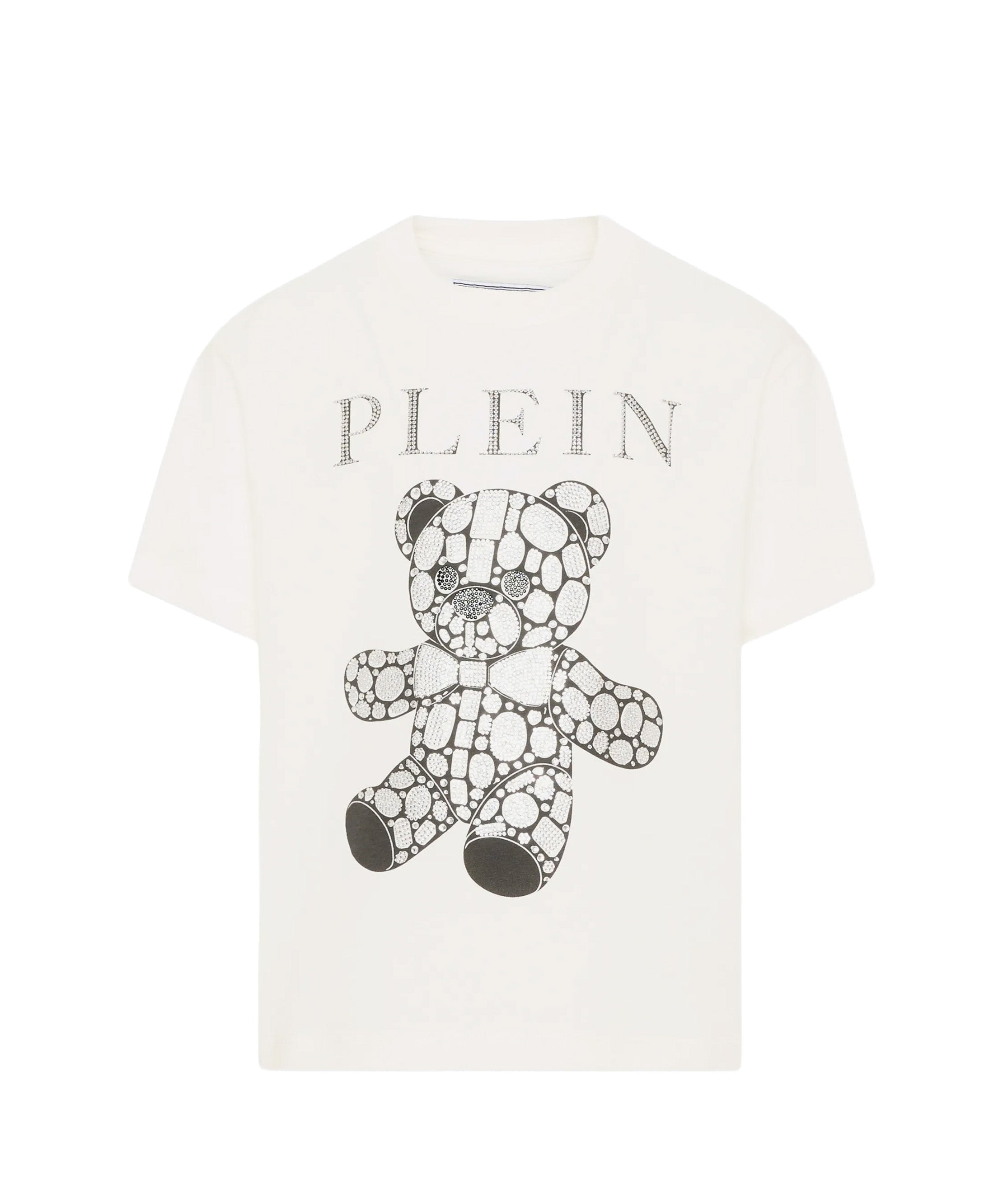 Philipp Plein Junior Kids T-shirt Bianca in Cotone con Stampa Teddy Bear Strass e Logo per Bambine