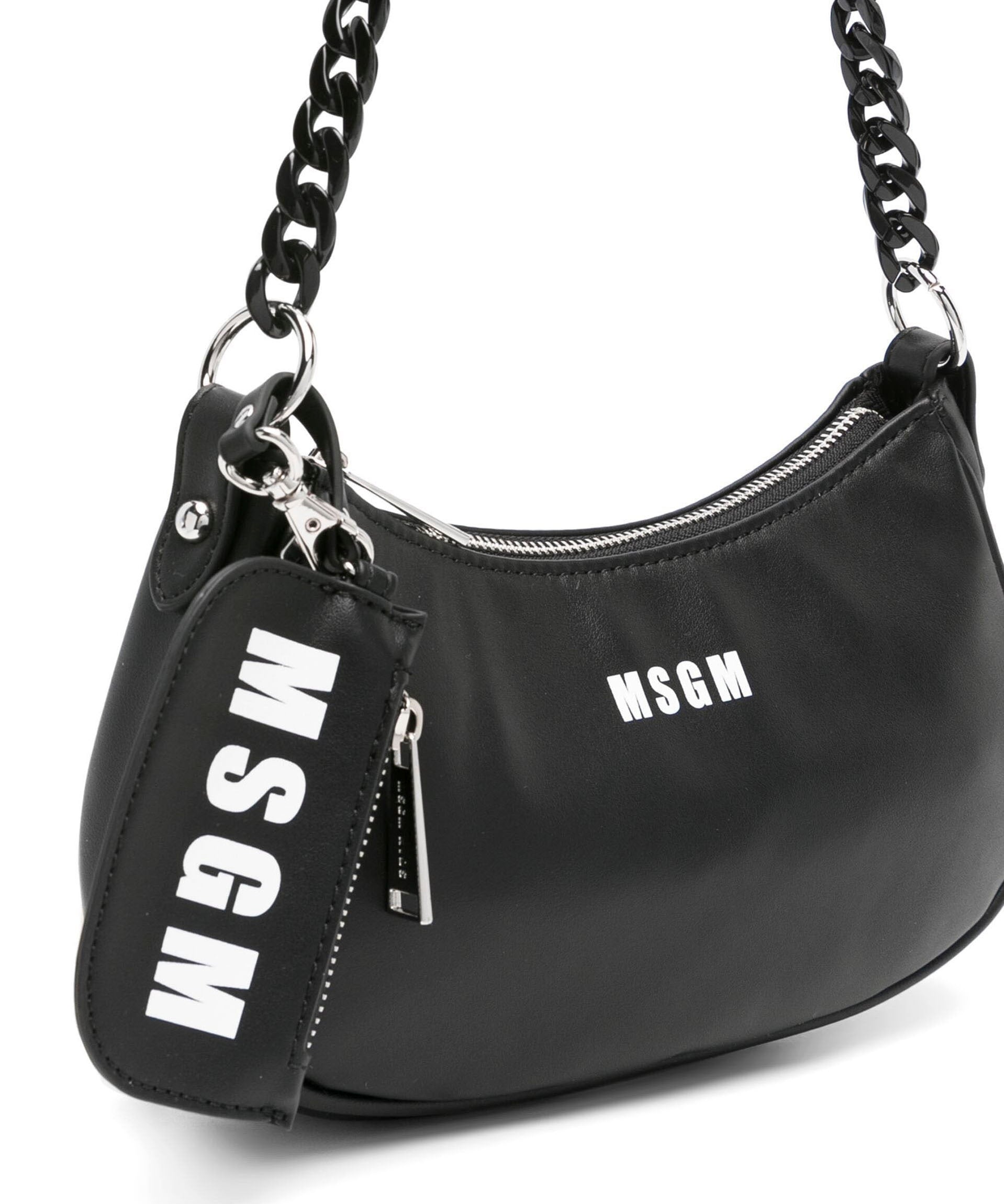 Msgm Kids Borsa a Spalla Nera con Catena (lato)