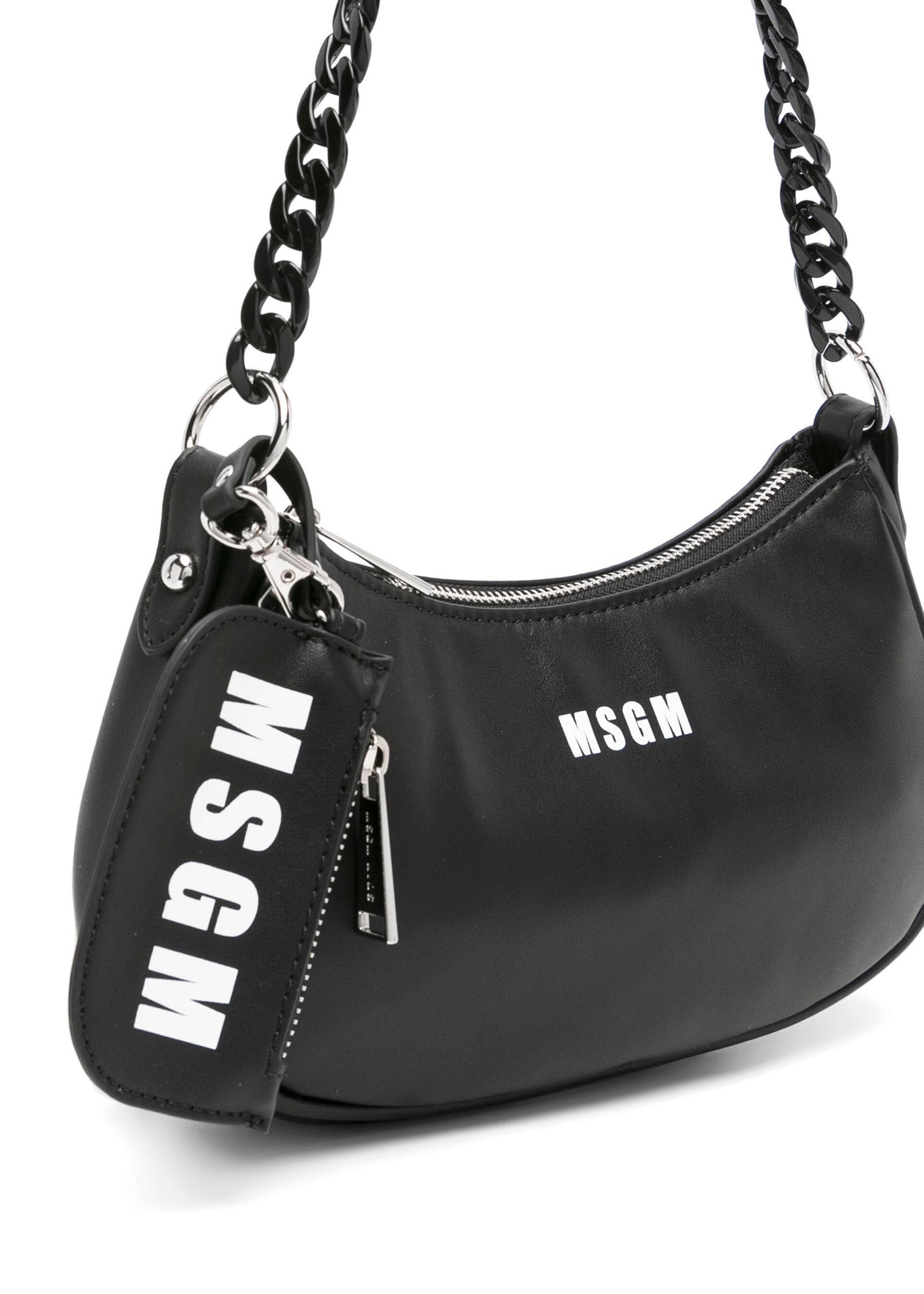 Msgm Kids Borsa a Spalla Nera con Catena (lato)