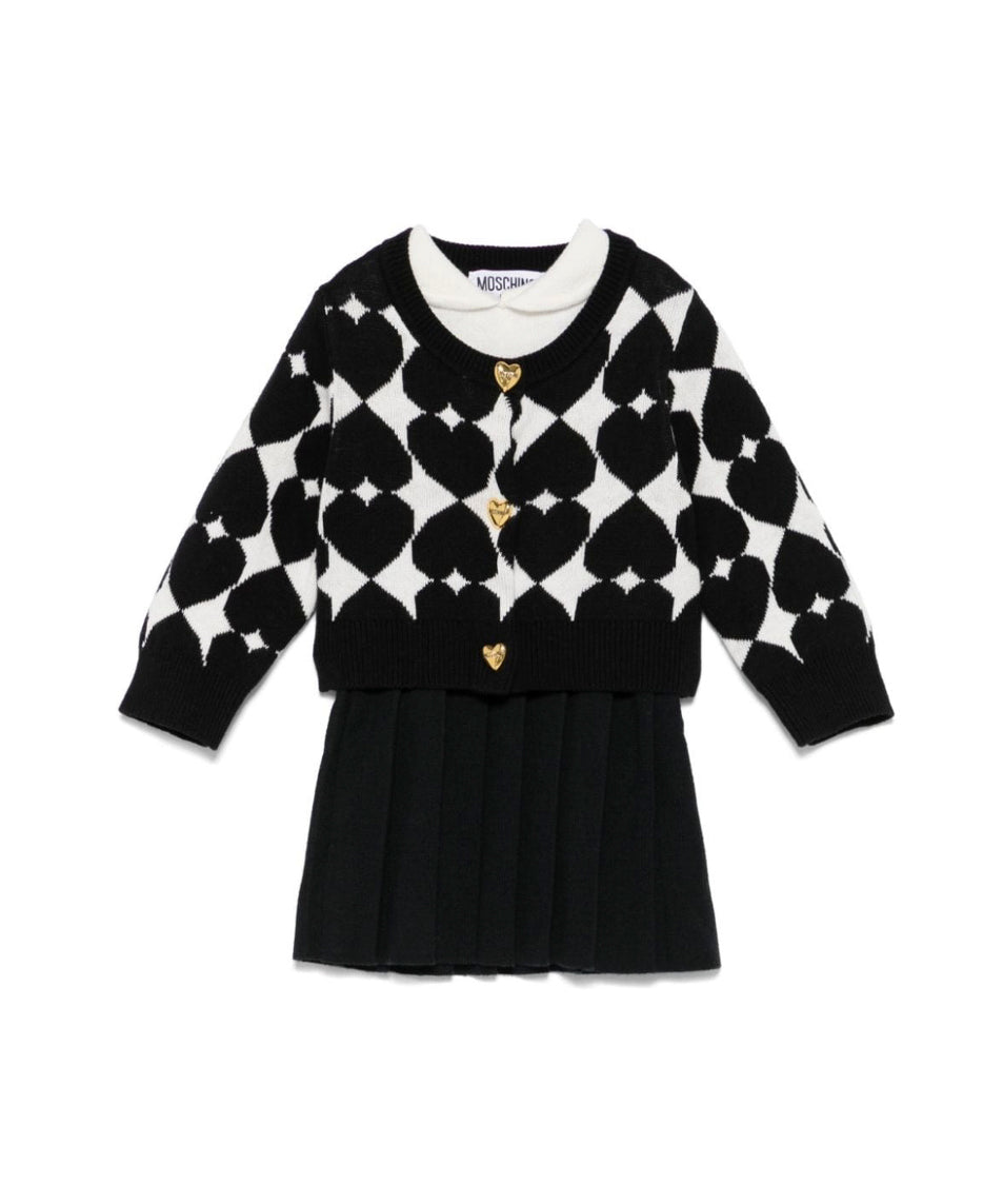 Moschino Kids Abito con Cardigan Bianco/Nero per Neonate