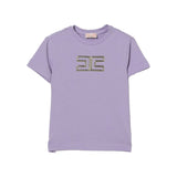 Elisabetta Franchi La Mia Bambina T-shirt Lilla con Logo Effetto Metallico Oro per Neonate